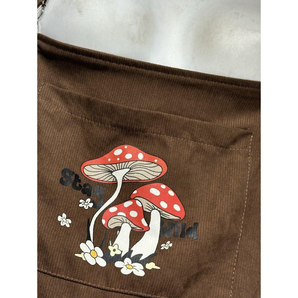 ROMWE Women’s 3XL Brown Mushroom Embroidered Corduroy Overall Shorts - Picture 3 of 5